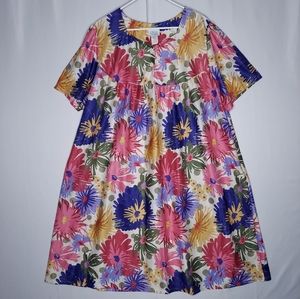 Only Necessities House Dress 1X Floral Multicolor Midi Pocket‎ Button Hippie Vtg